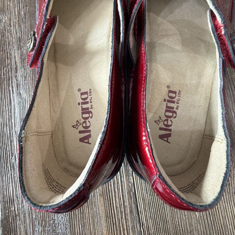 Alegria 8.5 Leather Adjustable Slip-On Mary Janes Marcy Cherry Bomb Pat size 39 - Picture 5 of 10